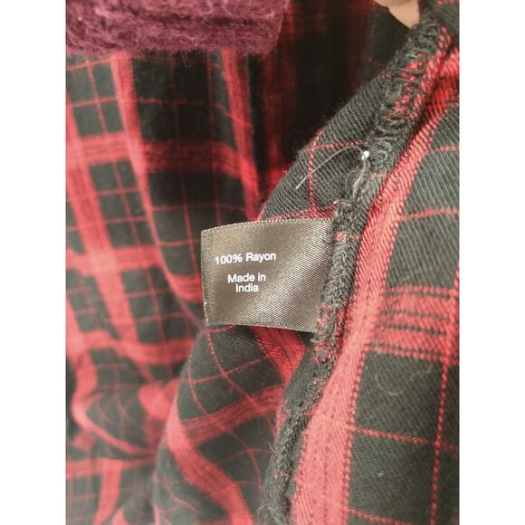 Lane Bryant Shirt Top Plus 22 24 Long Plaid Button Down Roll Christmas Red Black - Picture 6 of 7